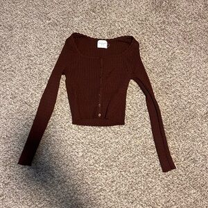 Women's Long Sleeve Ribbed Top - Brown